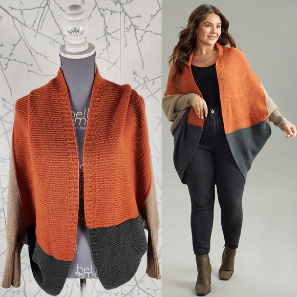 Bloomchic Colorblock Chunky Knit Batwing Circle Cardigan - Picture 1 of 4